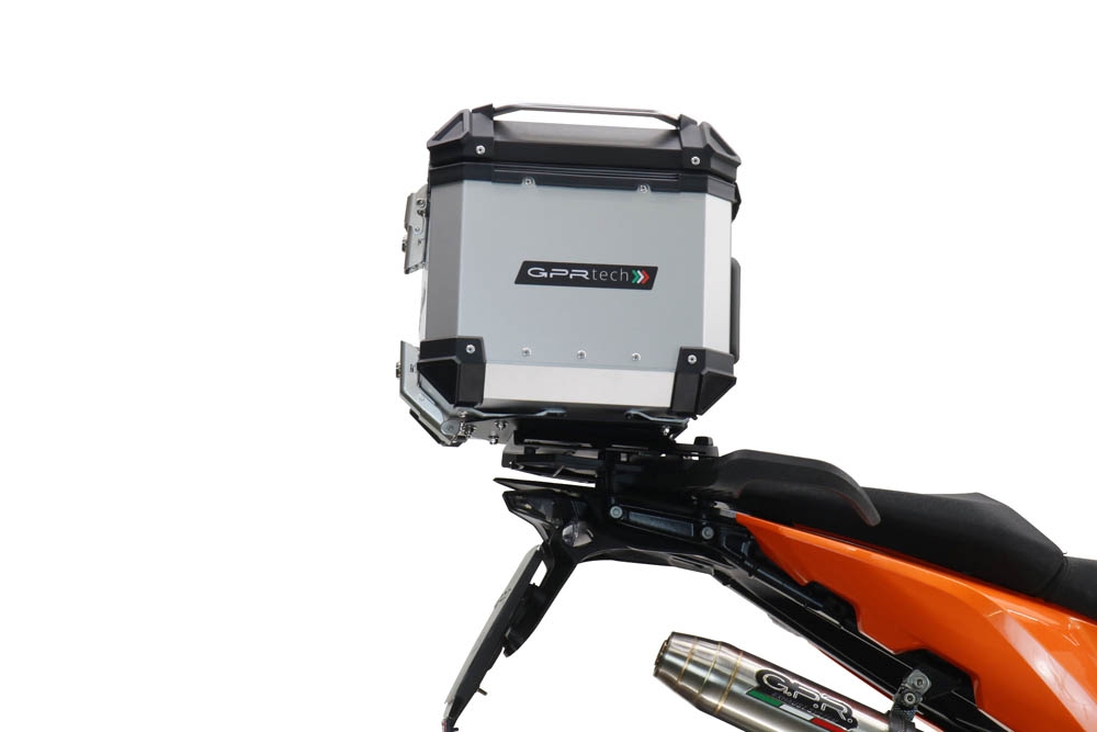Top case en aluminium, couleur argent avec plaque spécifique incluse Top-case GPR TECH compatible avec  Ktm Adventure 890 - 890 R Rally 2021/2024 e5