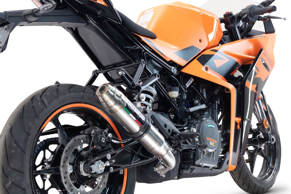 Pot echappement compatible avec Ktm Rc 125 2021-2024, Deeptone Inox, Pot échappement racing, avec les tuyaux de liaison, article sans homologation 