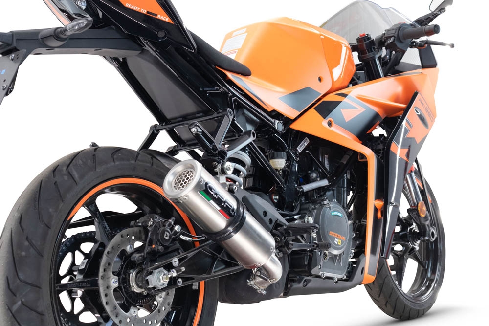Pot echappement compatible avec Ktm Rc 125 2021-2024, M3 Inox , Pot échappement racing, avec les tuyaux de liaison, article sans homologation 