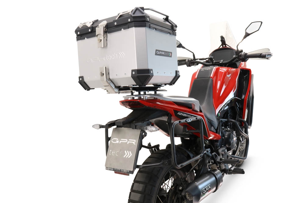 Top case en aluminium, couleur argent avec plaque spécifique incluse GPR TECH compatible avec  Moto Morini X-CAPE 650 2021/2024 e5