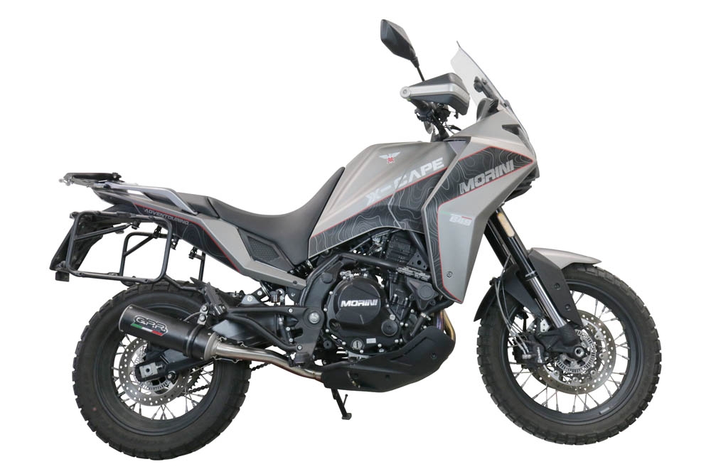 Pot echappement compatible avec Moto Morini X-CAPE 650 2021-2024, M3 Black Titanium, Pot échappement homologué et légal, silencieux avec mi-collecteur, db killer amovible et catalyseur 