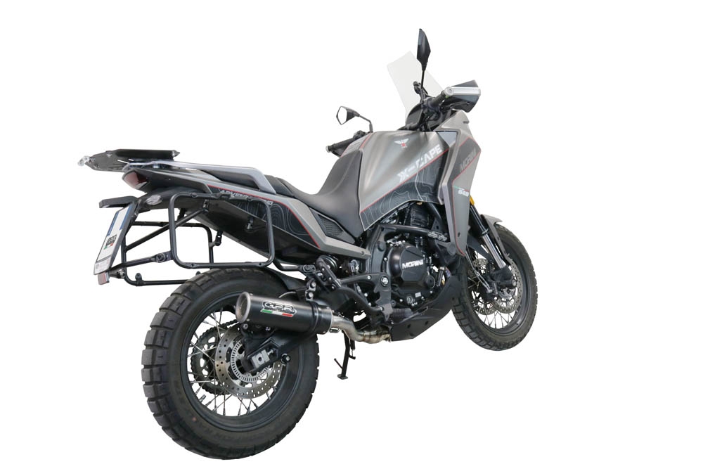 Pot echappement compatible avec Moto Morini X-CAPE 650 2021-2024, M3 Black Titanium, Pot échappement homologué et légal, silencieux avec mi-collecteur, db killer amovible et catalyseur 