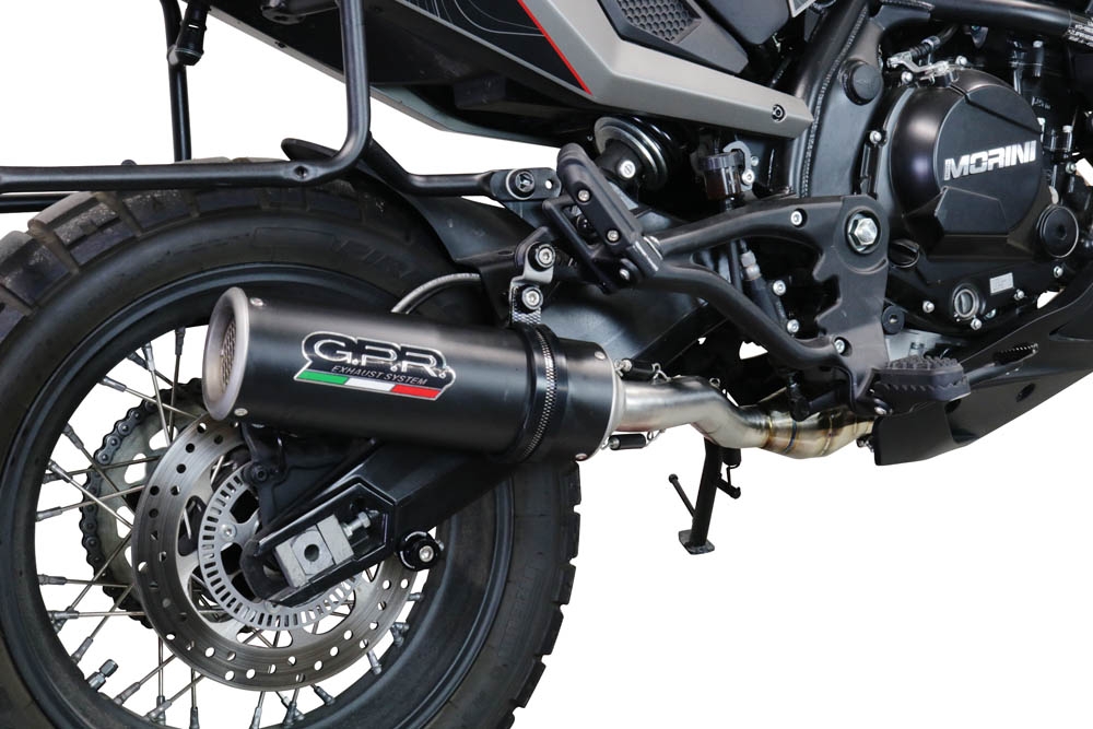 Pot echappement compatible avec Moto Morini X-CAPE 650 2021-2024, M3 Black Titanium, Pot échappement homologué et légal, silencieux avec mi-collecteur, db killer amovible et catalyseur 