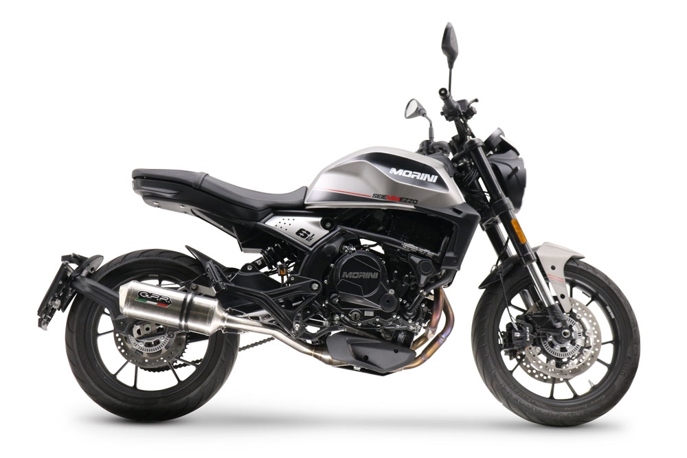 Pot echappement compatible avec Moto Morini Seiemmezzo Scr 2022-2024, Satinox , Pot échappement homologué et légal, silencieux avec mi-collecteur, db killer amovible et catalyseur 