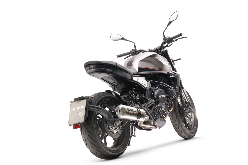 Pot echappement compatible avec Moto Morini Seiemmezzo Scr 2022-2024, Satinox , Pot échappement homologué et légal, silencieux avec mi-collecteur, db killer amovible et catalyseur 