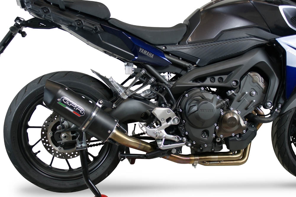 Pot echappement compatible avec Yamaha Mt-09 Tracer 900 2017-2020, Furore Evo4 Nero, Homologué et légal, système d'échappement complet avec catalyseur et db killer amovible 