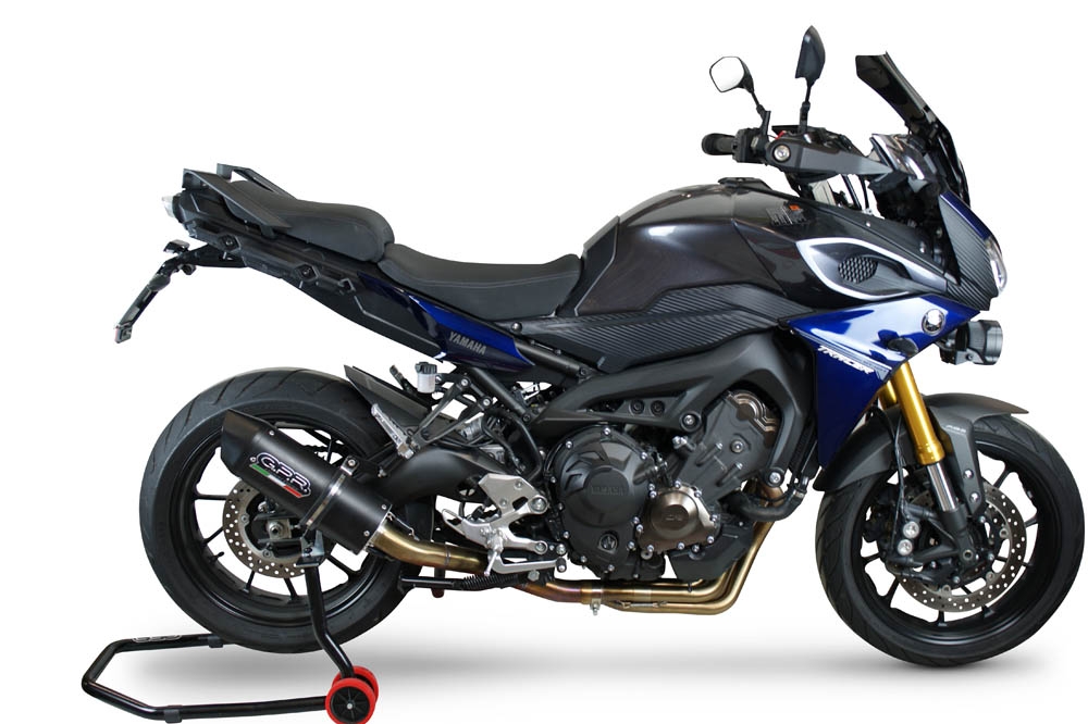 Pot echappement compatible avec Yamaha Mt-09 Tracer 900 2017-2020, Furore Evo4 Nero, Homologué et légal, système d'échappement complet avec catalyseur et db killer amovible 