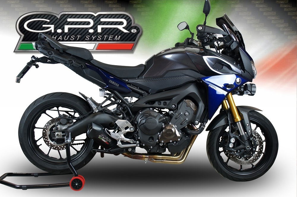 Pot echappement compatible avec Yamaha Mt-09 Tracer 900 2017-2020, Furore Evo4 Nero, Homologué et légal, système d'échappement complet avec catalyseur et db killer amovible 
