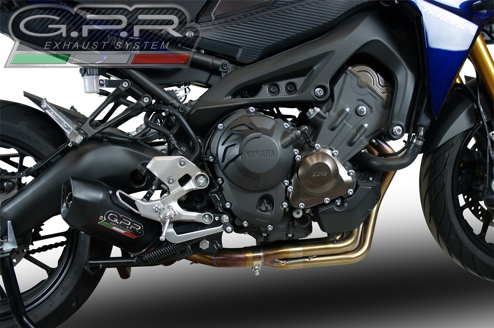 Pot echappement compatible avec Yamaha Mt-09 Tracer 900 2017-2020, Furore Evo4 Nero, Homologué et légal, système d'échappement complet avec catalyseur et db killer amovible 