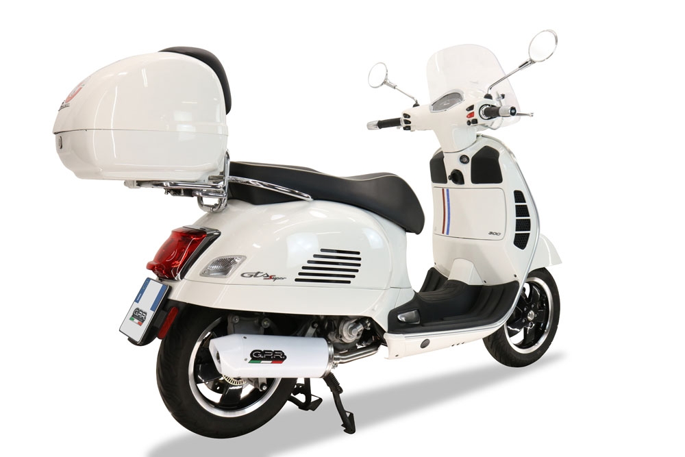 Pot echappement compatible avec Piaggio Vespa 125 Granturismo 2003-2007, Albus Ceramic, Pot d'échappement complet racing, compris de collecteur et db killer amovible, sans homologation 