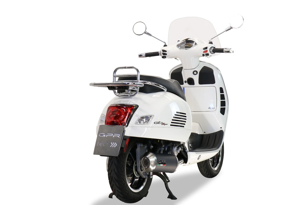 Pot echappement compatible avec Piaggio Vespa 300 Gts - Gtv - Touring - Super 2008-2016, Evo4 Road, Pot d'échappement complet racing, compris de collecteur et db killer amovible, sans homologation 