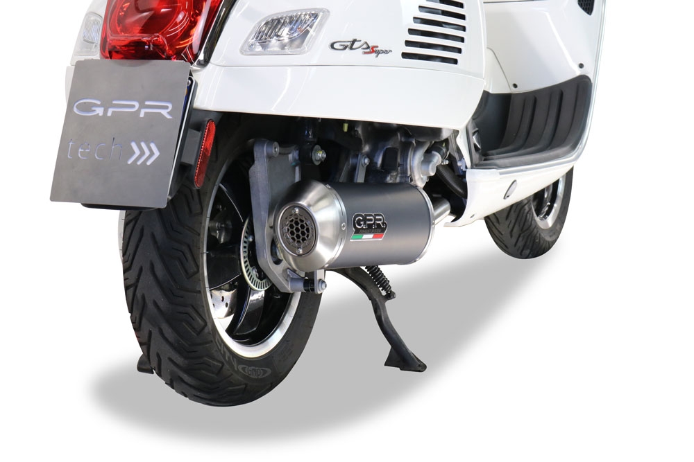 Pot echappement compatible avec Piaggio Vespa 300 Gts - Gtv - Touring - Super 2008-2016, Evo4 Road, Pot d'échappement complet racing, compris de collecteur et db killer amovible, sans homologation 