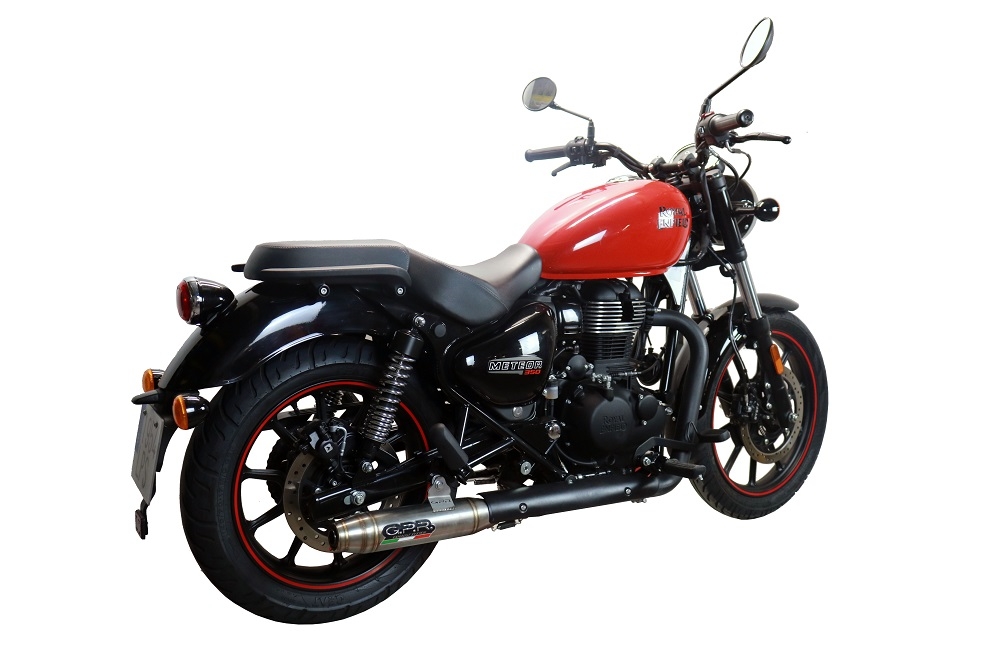 Pot echappement compatible avec Royal Enfield Meteor 350 2021-2023, Deeptone Inox, Pot Échappement slip-on homologué, légal, avec db killer amovible, tuyau de liaison et catalyseur 