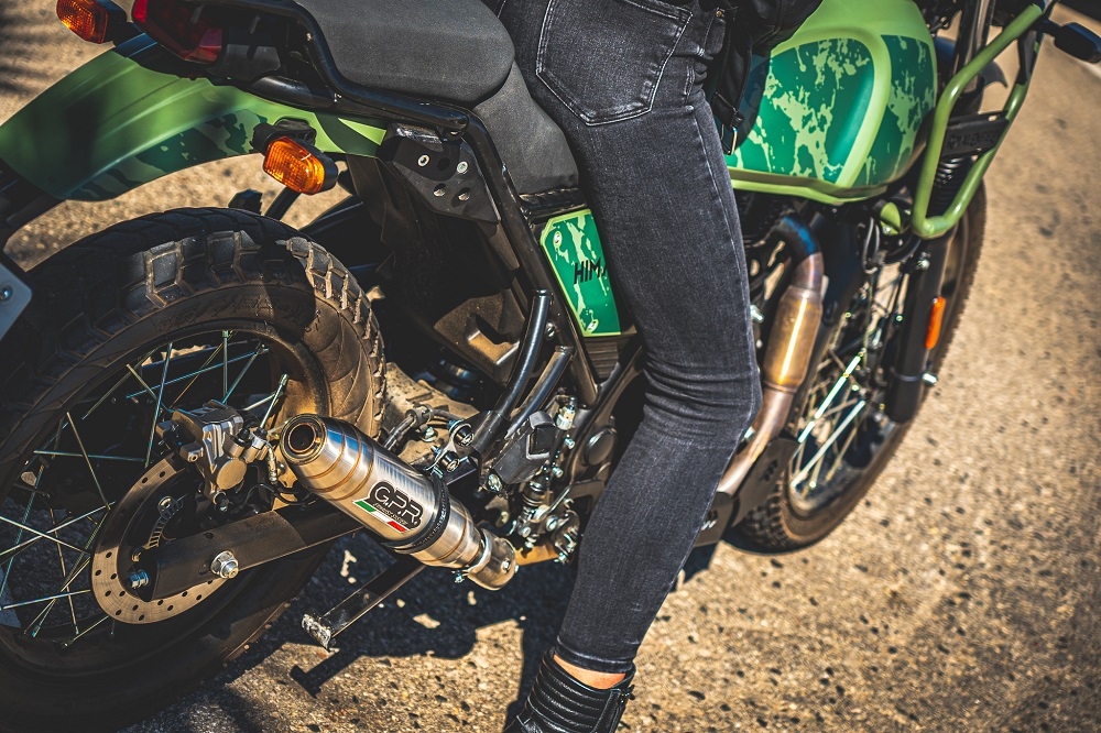 Pot echappement compatible avec Royal Enfield Himalayan 410 Diam.36mm 2017-2020, Deeptone Inox, Pot échappement racing, avec les tuyaux de liaison, article sans homologation 