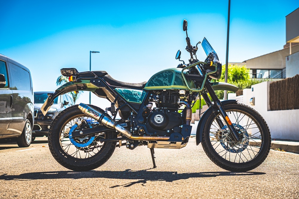 Pot echappement compatible avec Royal Enfield Himalayan 410 Diam.36mm 2017-2020, Deeptone Inox, Pot échappement racing, avec les tuyaux de liaison, article sans homologation 
