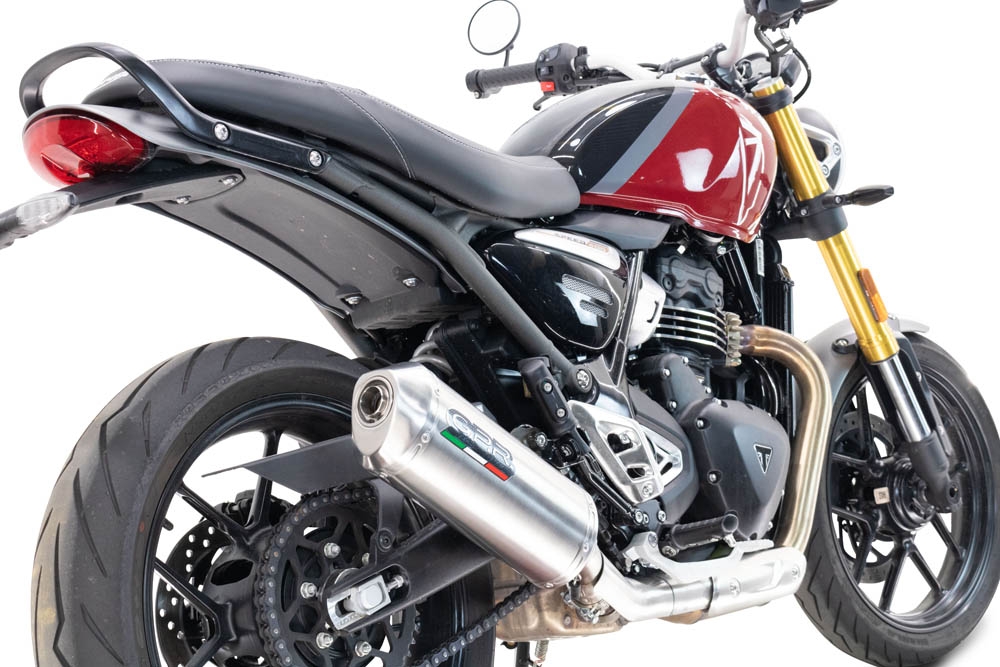 Pot echappement compatible avec Triumph Speed 400 2023-2025, Satinox , Échappement légal, homologué,silencieux avec db killer amovible et tuyau de liaison spécifique 