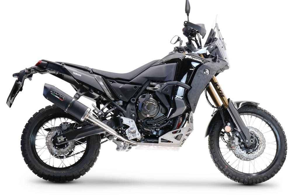 Pot echappement compatible avec Yamaha Tenere 700 2021-2024, Decatalizzatore + Paracoppa Titanio, Décatalyseur plus plaque de protection moteur en titane 