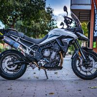 Pot echappement compatible avec Triumph Tiger 850 2020-2024, Dual Poppy, Échappement légal, homologué,silencieux avec db killer amovible et tuyau de liaison spécifique 