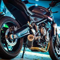 Pot echappement compatible avec Triumph Trident 660 2021-2024, M3 Black Titanium, Pot d'échappement complet racing, compris de collecteur et db killer amovible, sans homologation 