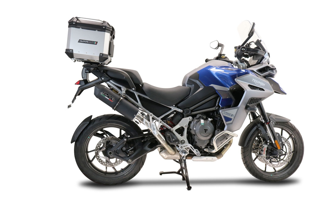 Pot echappement compatible avec Triumph Tiger 1200 Gt - Rally 2022-2024, Furore Evo4 Nero, Échappement légal, homologué,silencieux avec db killer amovible et tuyau de liaison spécifique 
