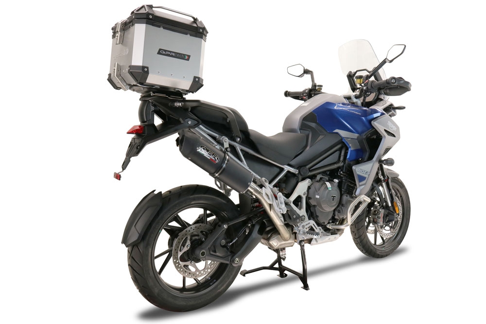 Pot echappement compatible avec Triumph Tiger 1200 Gt - Rally 2022-2024, Furore Evo4 Nero, Échappement légal, homologué,silencieux avec db killer amovible et tuyau de liaison spécifique 