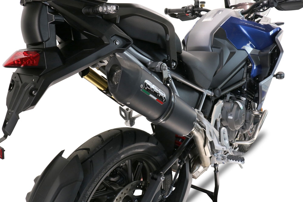 Pot echappement compatible avec Triumph Tiger 1200 Gt - Rally 2022-2024, Furore Evo4 Nero, Échappement légal, homologué,silencieux avec db killer amovible et tuyau de liaison spécifique 