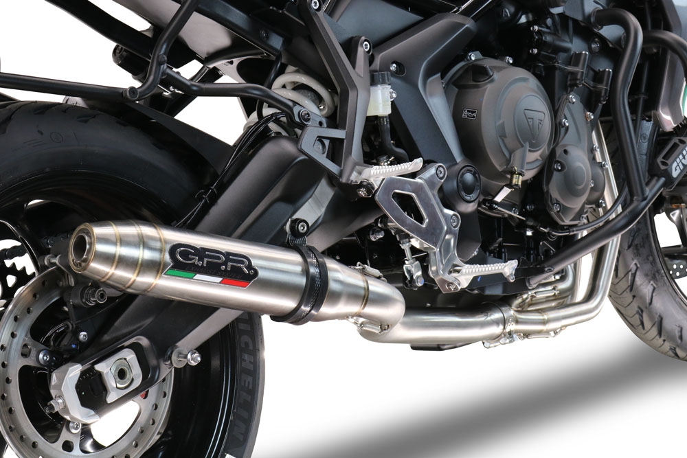 Pot echappement compatible avec Triumph Trident 660 2021-2024, Deeptone Inox, Pot d'échappement complet racing, compris de collecteur et db killer amovible, sans homologation 