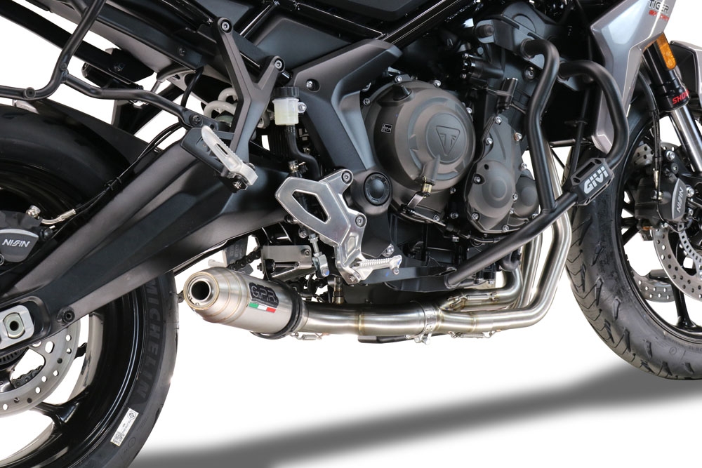 Pot echappement compatible avec Triumph Tiger Sport 660 2022-2024, Deeptone Inox, Pot d'échappement complet racing, compris de collecteur et db killer amovible, sans homologation 