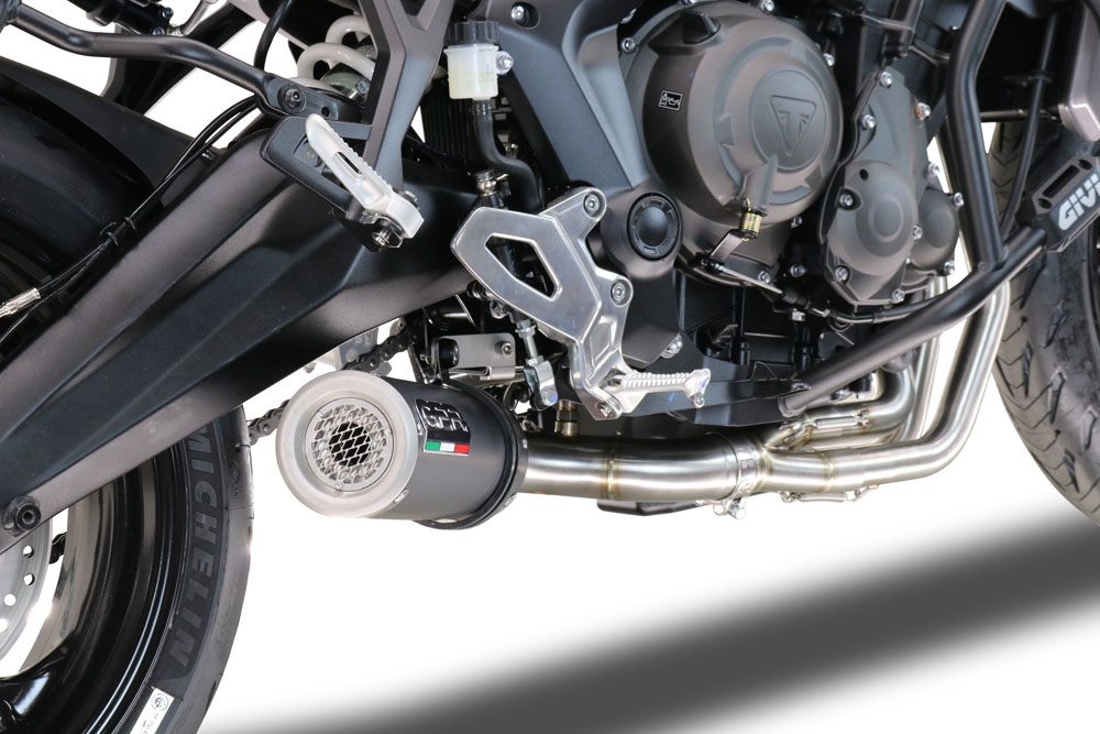 Pot echappement compatible avec Triumph Tiger Sport 660 2022-2024, M3 Black Titanium, Pot d'échappement complet racing, compris de collecteur et db killer amovible, sans homologation 