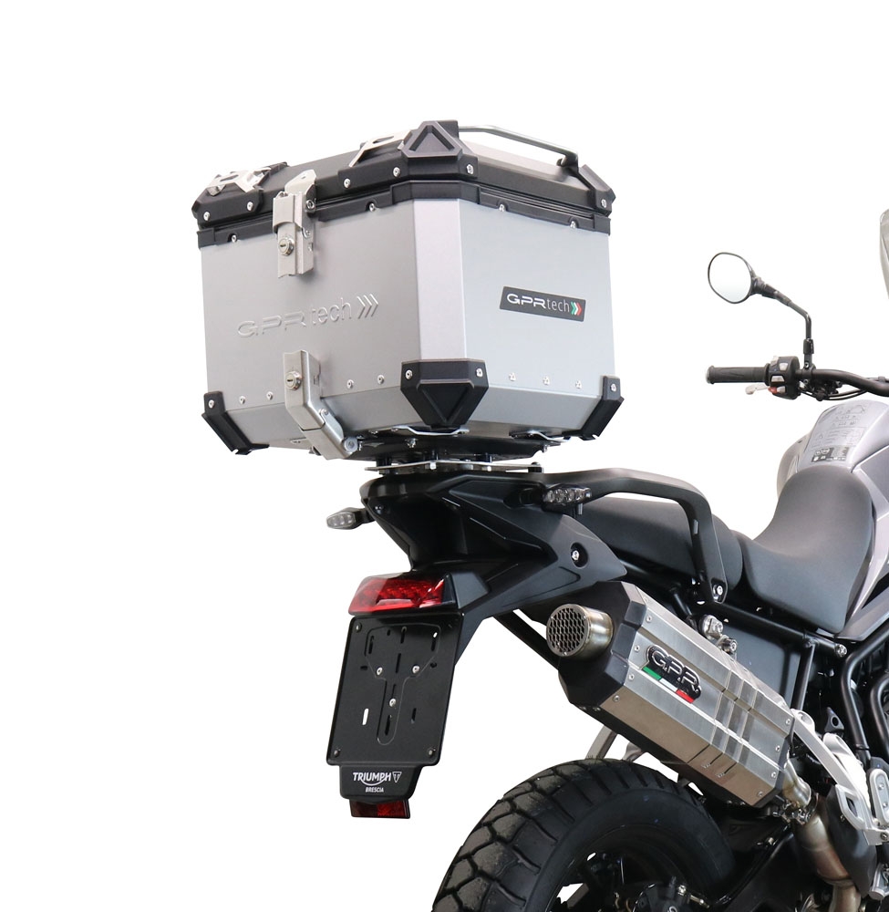 Top case en aluminium, couleur argent avec plaque spécifique incluse Top-case GPR TECH compatible avec  Triumph Tiger 900 2020/2023 e5