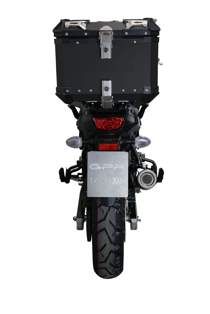 Top case en aluminium, couleur argent avec plaque spécifique incluse Top-case GPR TECH compatible avec  Suzuki V-Strom Dl 650 2021/2024 e5