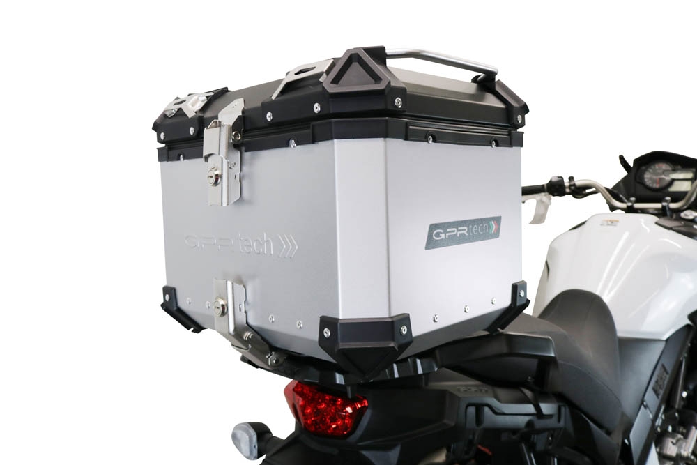 Top case en aluminium, couleur argent avec plaque spécifique incluse Top-case GPR TECH compatible avec  Suzuki V-Strom Dl 650 2021/2024 e5
