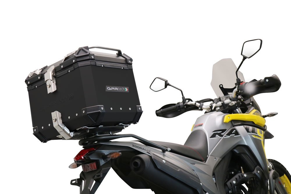 Top case en aluminium, couleur noire avec plaque spécifique incluse Top-case GPR TECH compatible avec  Voge 300Rally 2022/2024 e5