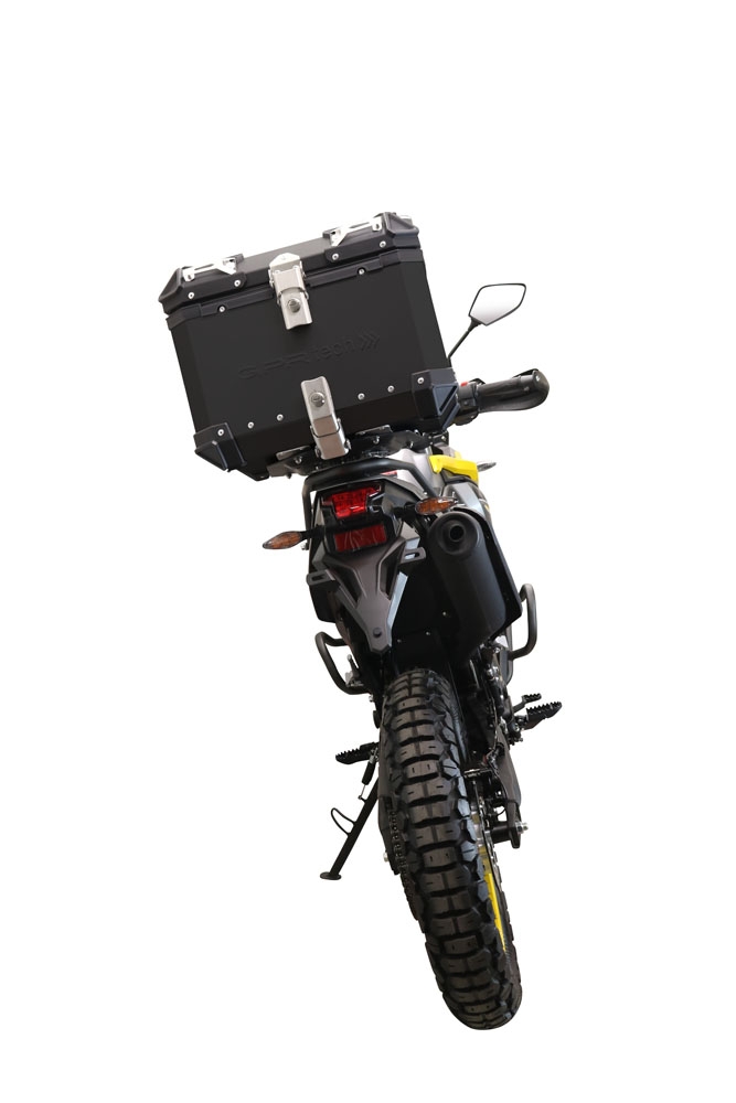 Top case en aluminium, couleur noire avec plaque spécifique incluse Top-case GPR TECH compatible avec  Voge 300Rally 2022/2024 e5