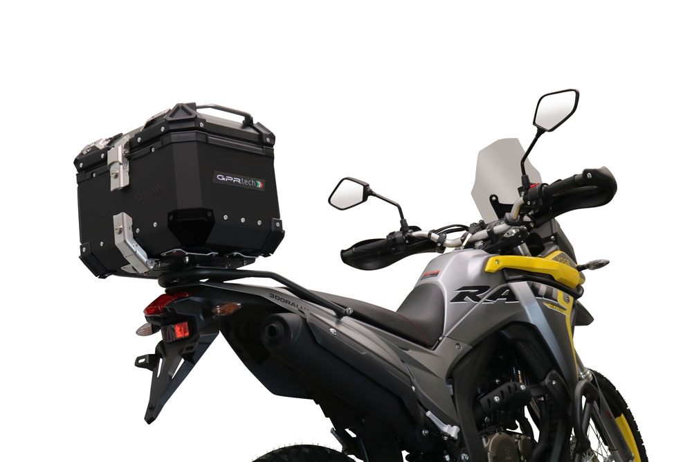 Top case en aluminium, couleur noire avec plaque spécifique incluse Top-case GPR TECH compatible avec  Voge 300Rally 2022/2024 e5