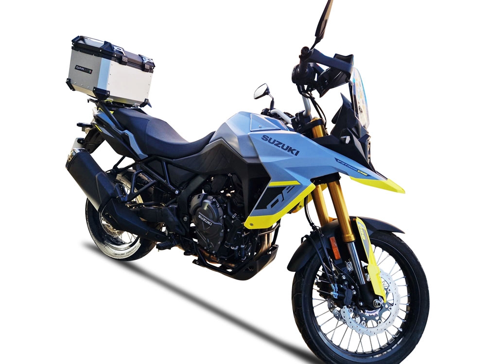 Top case en aluminium, couleur argent avec plaque spécifique incluse Top-case GPR TECH compatible avec  Suzuki V-Strom 800DE 2023/2024 e5