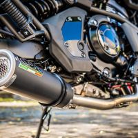 Pot echappement compatible avec Kawasaki Vulcan 650 S 2014-2016, M3 Black Titanium, Homologué et légal, système d'échappement complet avec catalyseur et db killer amovible 