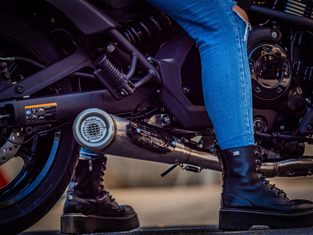 Pot echappement compatible avec Kawasaki Vulcan 650 S 2017-2020, Powercone Evo, Homologué et légal, système d'échappement complet avec catalyseur et db killer amovible 