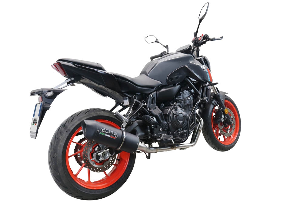 Pot echappement compatible avec Yamaha Mt-07 2021-2024, Furore Nero, Pot d'échappement complet racing, compris de collecteur et db killer amovible, sans homologation 