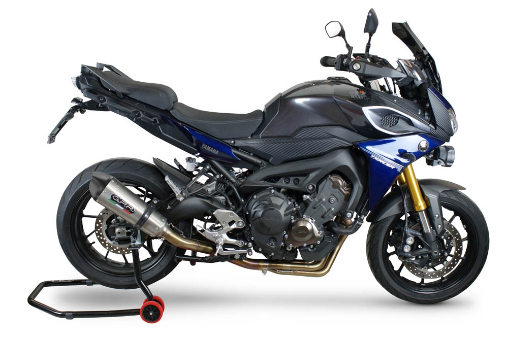 Pot echappement compatible avec Yamaha Tracer 9 GT 2021-2024, GP Evo4 Titanium, Homologué et légal, système d'échappement complet avec catalyseur et db killer amovible 
