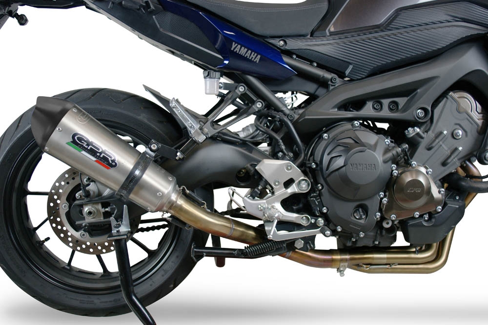 Pot echappement compatible avec Yamaha Tracer 9 GT 2021-2024, GP Evo4 Titanium, Homologué et légal, système d'échappement complet avec catalyseur et db killer amovible 