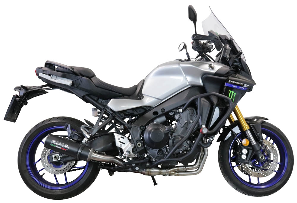 Pot echappement compatible avec Yamaha Tracer 9 2021-2024, M3 Black Titanium, Homologué et légal, système d'échappement complet avec catalyseur et db killer amovible 