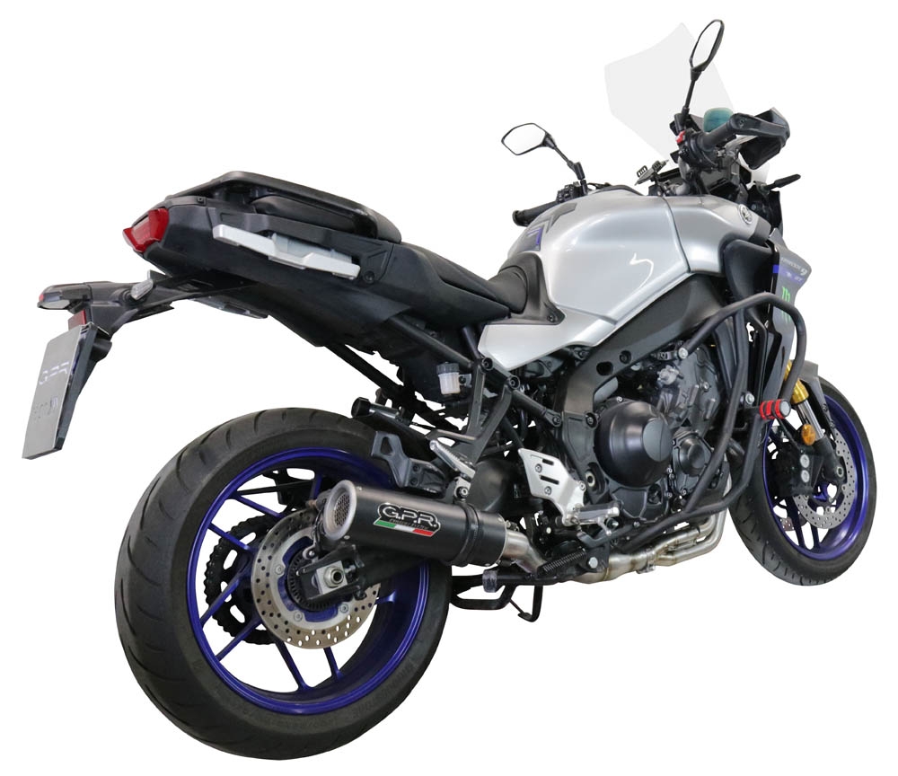 Pot echappement compatible avec Yamaha Tracer 9 2021-2024, M3 Black Titanium, Homologué et légal, système d'échappement complet avec catalyseur et db killer amovible 
