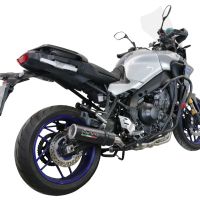 Pot echappement compatible avec Yamaha Tracer 9 2021-2024, M3 Black Titanium, Homologué et légal, système d'échappement complet avec catalyseur et db killer amovible 