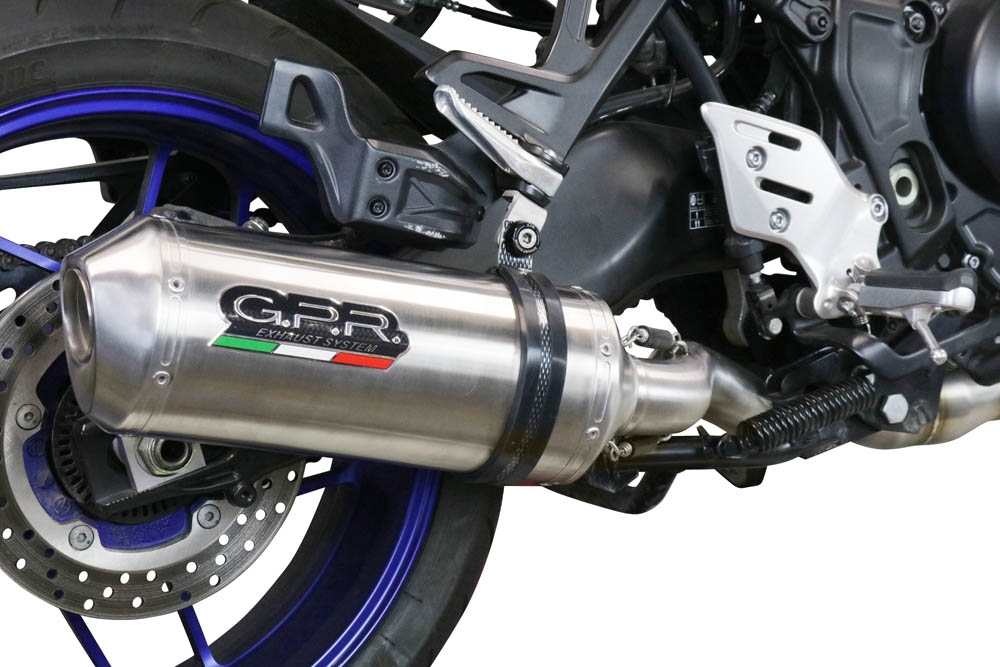 Pot echappement compatible avec Yamaha Tracer 9 2021-2024, Satinox , Homologué et légal, système d'échappement complet avec catalyseur et db killer amovible 