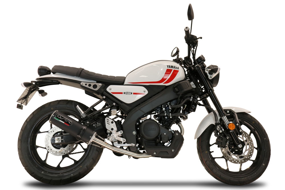Pot echappement compatible avec Yamaha XSR 125 2021-2025, M3 Black Titanium, Homologué et légal, système d'échappement complet avec catalyseur et db killer amovible 