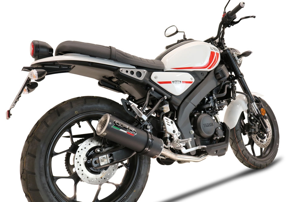 Pot echappement compatible avec Yamaha XSR 125 2021-2025, M3 Black Titanium, Homologué et légal, système d'échappement complet avec catalyseur et db killer amovible 
