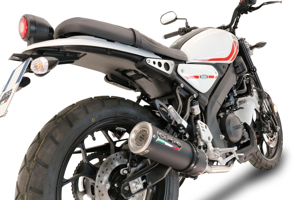 Pot echappement compatible avec Yamaha XSR 125 2021-2025, M3 Black Titanium, Homologué et légal, système d'échappement complet avec catalyseur et db killer amovible 
