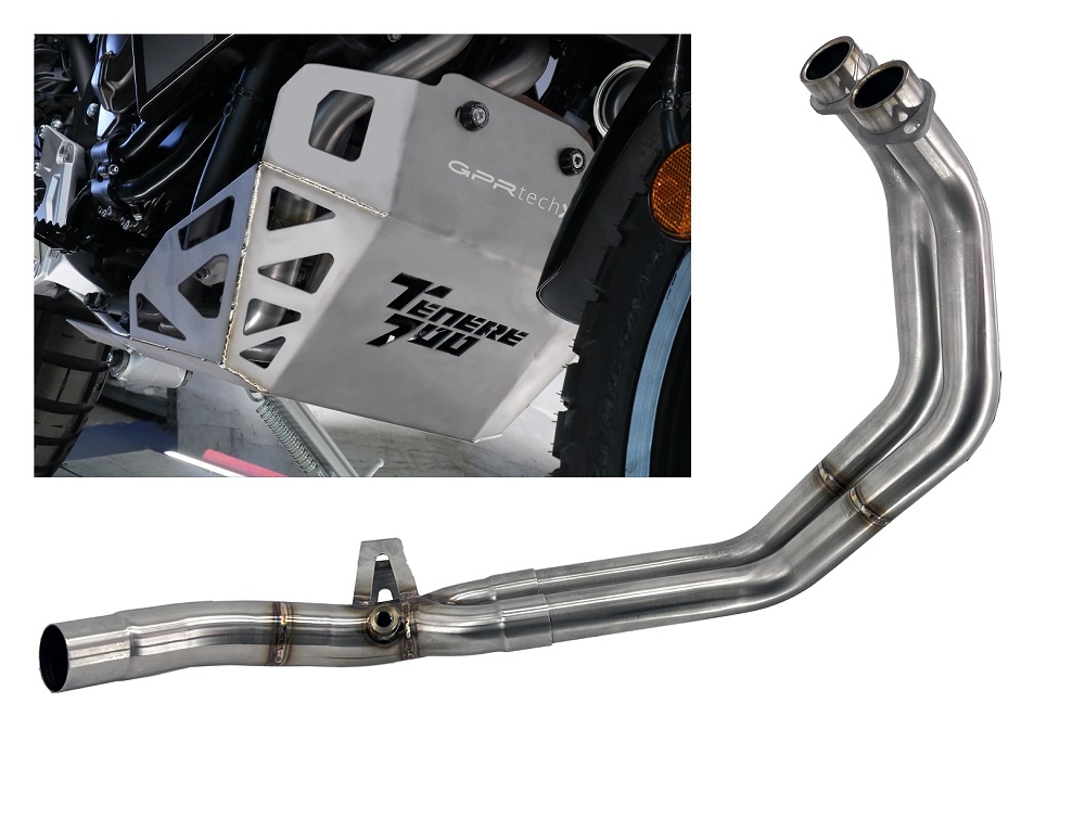 Pot echappement compatible avec Yamaha Tenere 700 2019-2020, Decatalizzatore + Paracoppa Titanio, Décatalyseur plus plaque de protection moteur en titane 