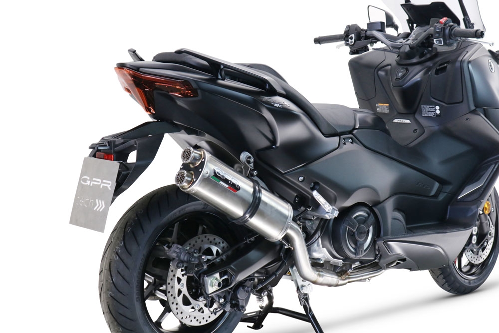 GPR pot echappement compatible avec  Yamaha T-Max 560 2022-2024, Dual Inox, Homologué et légal, système d'échappement complet avec catalyseur et db killer amovible 